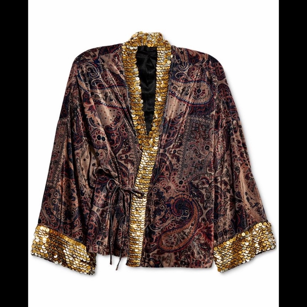 Free People Layla Velvet Embellished Kimono Jacket